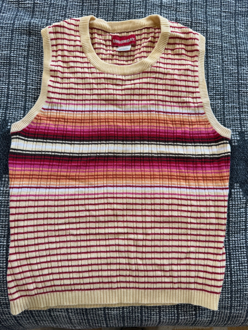 UNIONBAY Cream and Red Striped Ribbed Tank